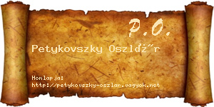 Petykovszky Oszlár névjegykártya